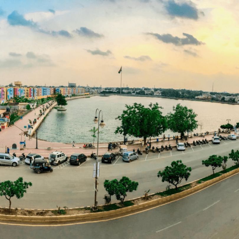 Udaipur city with tranquil lake view, scenic Indian landscape, famous City of Lakes, travel blog banner