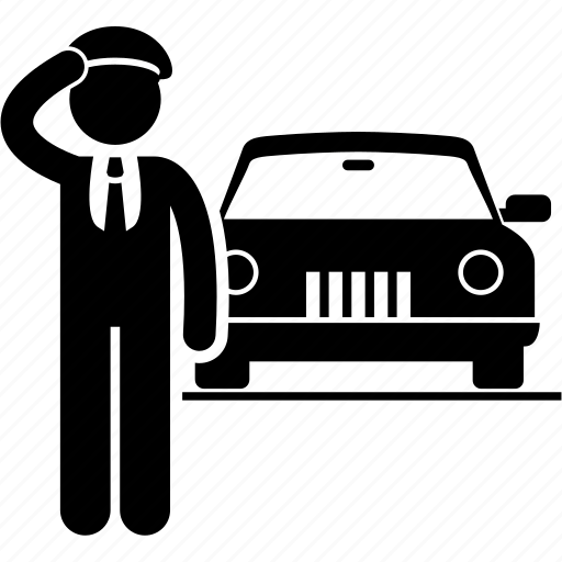 Chauffeur with car icon symbolizing premium chauffeur-driven services, corporate travel, and executive transportation solutions.